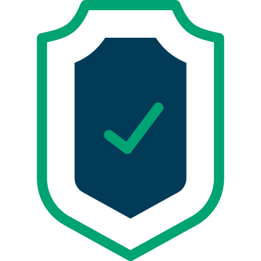 Green checkmark on a shield logo